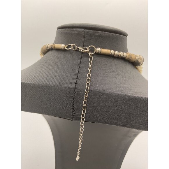 Beaded Multistrand Necklace With Hammered Silver Tone Pendant - Picture 4 of 4